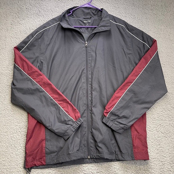 Sport Tek Jacket Men's XL Red Gray Nylon Windbreaker Activewear Full Zip - Picture 1 of 10